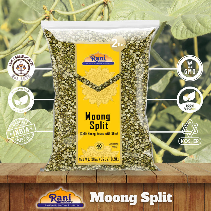 Rani Moong Split (Split Mung Beans with Skin) Lentils Indian32oz (2lbs) 908g ~ All Natural | Gluten Friendly | Non-GMO | Kosher | Vegan | Indian Origin