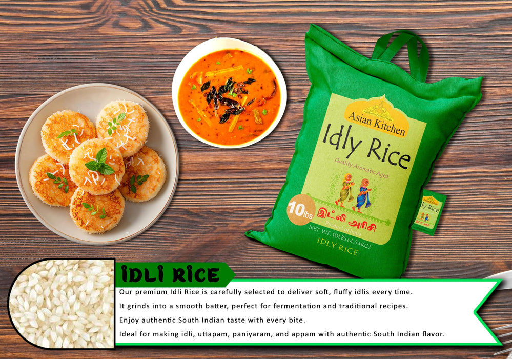 Asian Kitchen Idly (Idli) Rice 10-Pound Bag, 10lbs (4.54kg) Short Grain Rice ~ All Natural | Gluten Friendly | Vegan | Indian Origin | Export Quality