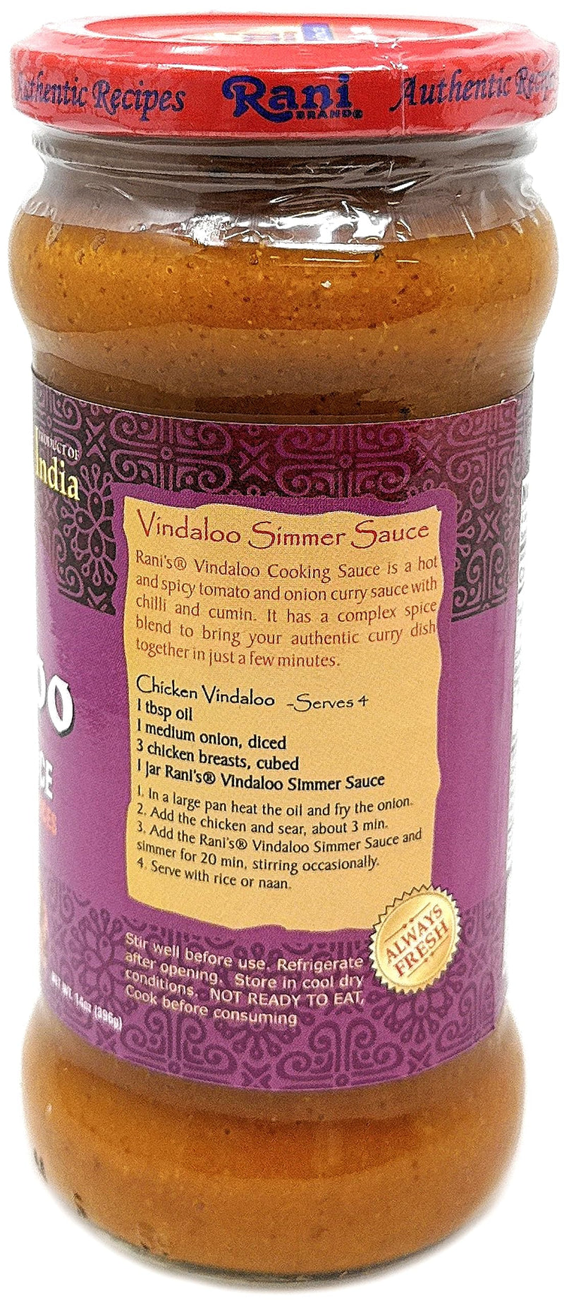 Rani Vindaloo Curry Vegan Simmer Sauce (Spicy Tomato, Red Peppers & Spices) 14oz (400g) Glass Jar, Pack of 5 +1 FREE ~ Easy to Use | Vegan | No Colors