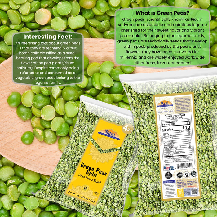 Rani Green Peas Split, Dried (Vatana, Matar) 64oz (4lbs) 1.81kg ~ All Natural | Kosher | Vegan | Gluten Friendly | Product of US