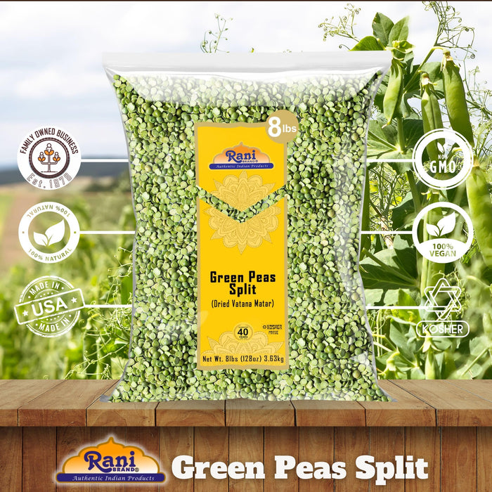 Rani Green Peas Split, Dried (Vatana, Matar) 128oz (8lbs) 3.63kg Bulk ~ All Natural | Vegan | Kosher | Gluten Friendly | Product of USA