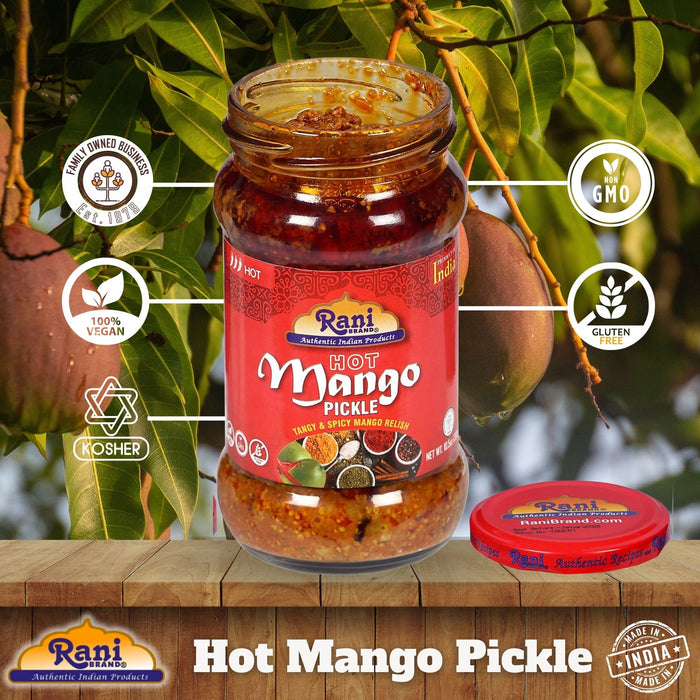 Rani Mango Pickle Hot (Achar, Spicy Indian Relish) 10.5oz ~ Glass Jar, All Natural | Vegan | Gluten Free | NON-GMO | No Colors | Indian Origin