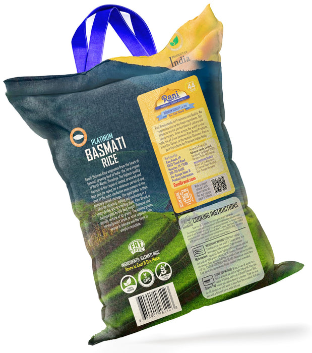 Rani Platinum White Basmati Rice Extra Long Aged 10-Pound Bag, 160oz (10lbs) 4.53kg ~ All Natural | Gluten Friendly | Vegan | Indian Origin | Kosher | Export Quality