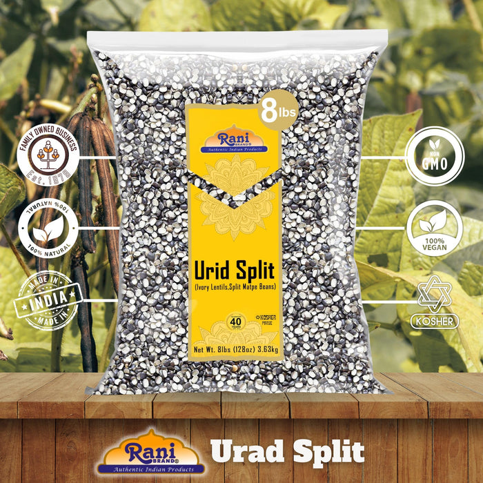 Rani Urid/Urad Split (Split Matpe Beans with Skin) Indian Lentils 128oz (8lbs) 3.63kg Bulk ~ All Natural | Gluten Friendly | NON-GMO | Kosher | Vegan | Indian Origin