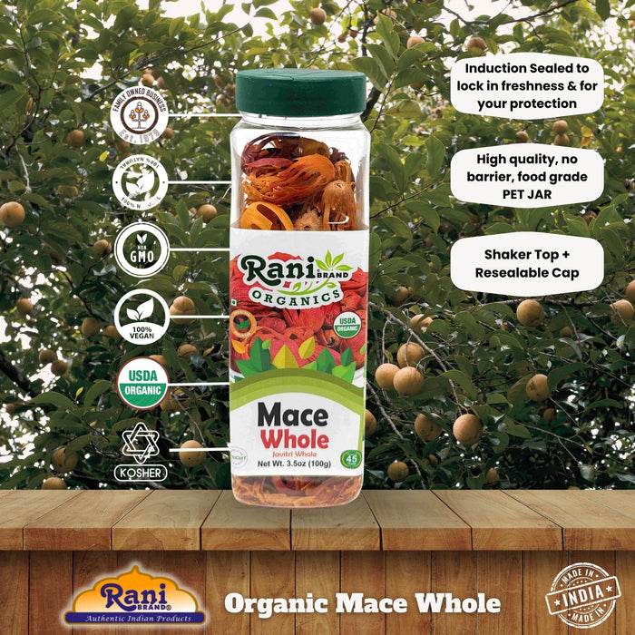 Rani Organic Mace Whole (Javathri), Spice 3.5oz (100g) PET Jar ~ All Natural | Vegan | Gluten Friendly | NON-GMO | Kosher | Indian Origin | USDA Certified Organic