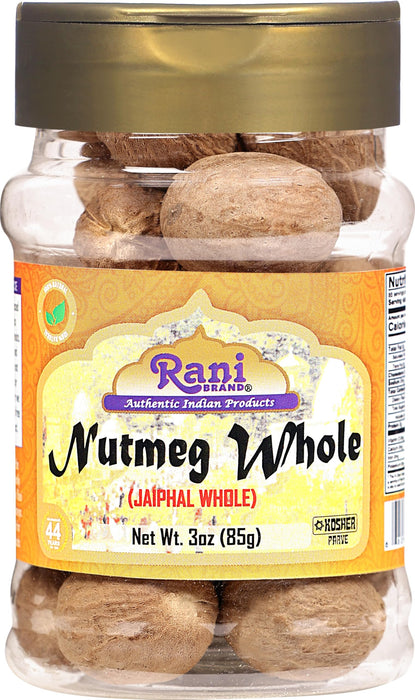 Rani Nutmeg (Jaiphul) Whole Spice, 17-19 Pieces, 3oz (85g) PET Jar ~ All Natural | Vegan | Gluten Friendly | NON-GMO | Kosher | Indian Origin