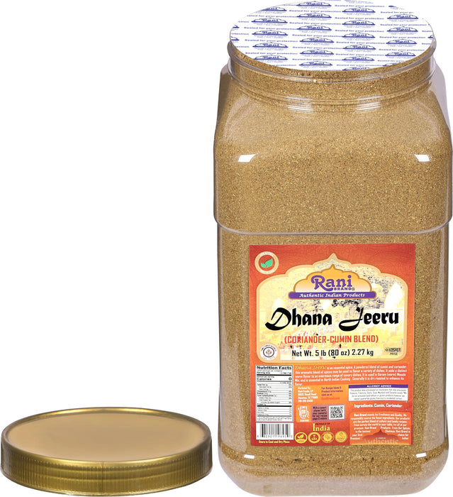 Rani Dhana-Jeeru (Coriander-Cumin Blend 50-50) Powder 80oz (5lbs) 2.27kg PET Jar ~ All Natural | Vegan | Gluten Friendly | Non-GMO | Kosher | Indian Origin