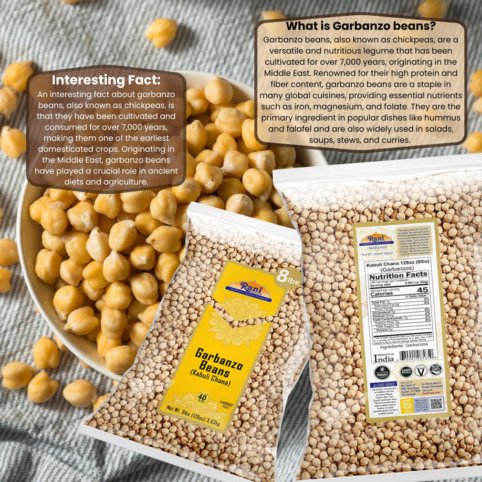 Rani Garbanzo Beans (Kabuli Chana) 128oz (8lbs) 3.63kg Bulk ~ All Natural | Vegan | Gluten Friendly | NON-GMO | Kosher | Indian Origin