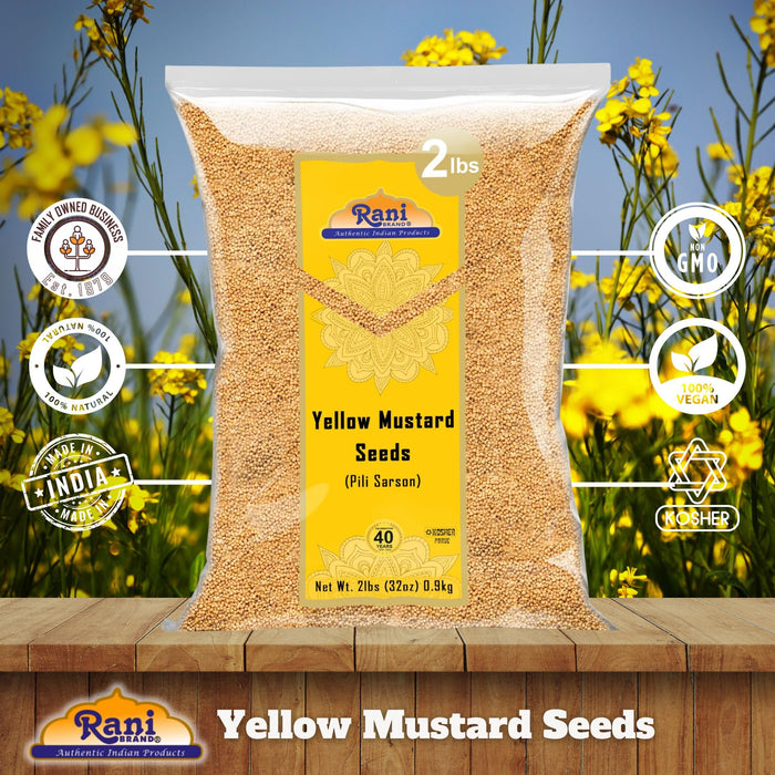 Rani Yellow Mustard Seeds Whole Spice 32oz (2lbs) 908g ~ All Natural | Vegan | Gluten Friendly | NON-GMO | Kosher | Indian Origin