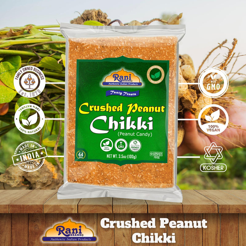Rani Crushed Peanut Chikki (Brittle Candy) 3.5oz (100g) x Pack of 10 ~ All Natural | Vegan | Kosher | No colors | Gluten Friendly | Indian Origin