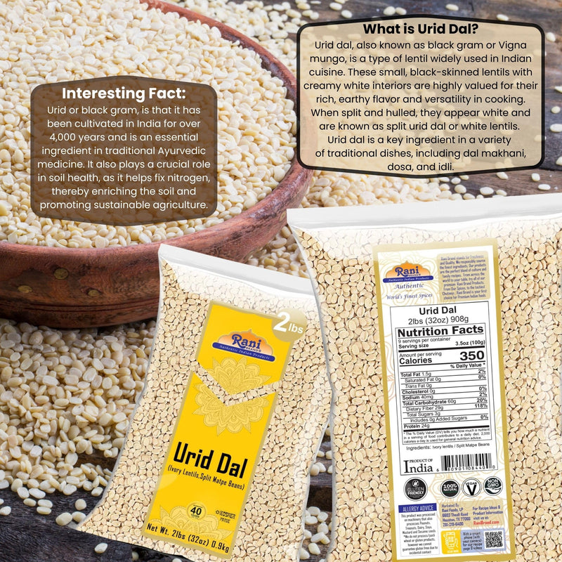 Rani Urid/Urad Dal (Split Matpe Beans Skinless) Indian Lentils 32oz (2lbs) 908g ~ All Natural | Gluten Friendly | NON-GMO | Kosher | Vegan | Indian Origin