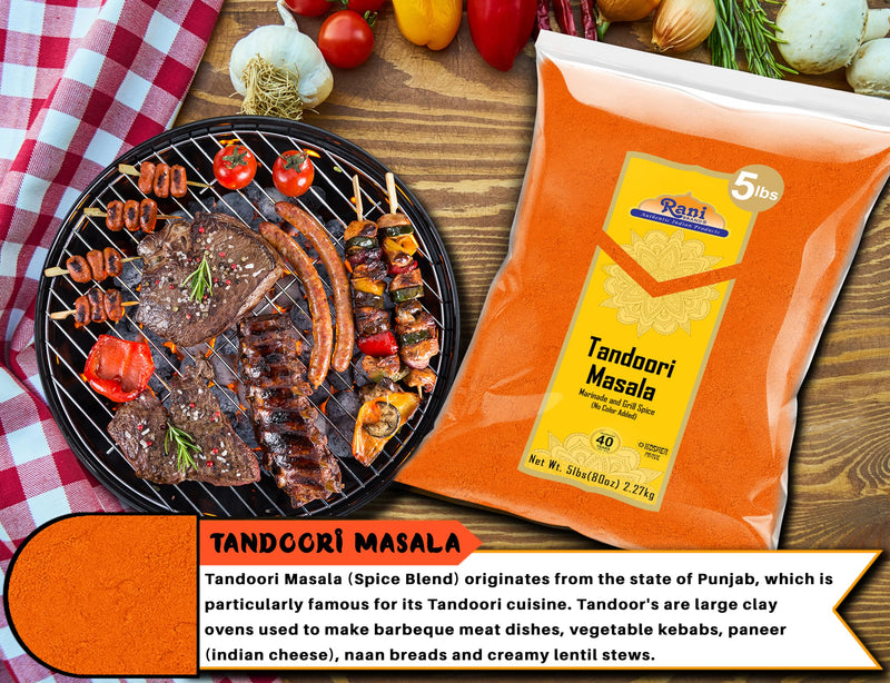 Rani Tandoori Masala (Natural, No Colors Added) Indian 11-Spice Blend 80oz (5lbs) 2.27kg Bulk ~ Salt Free | Vegan | Gluten Friendly | NON-GMO | Kosher | Indian Origin