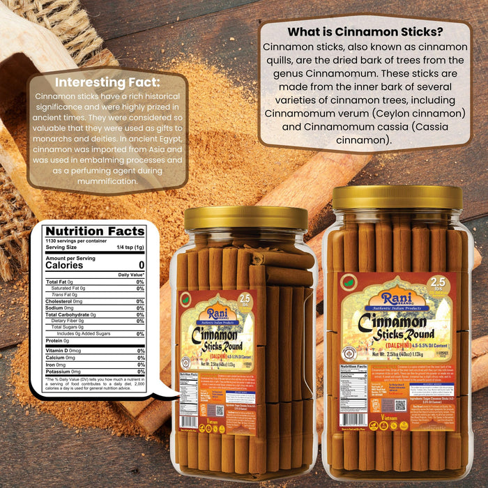 Rani Cinnamon Sticks 40oz (2.5lbs) 1.13kg Bulk PET Jar - 220 -250 Sticks - Strong Aroma, Perfect for Baking, Cooking & Beverages | 3+ Inches Length - Cassia Saigon Cinnamon from Vietnam | Kosher