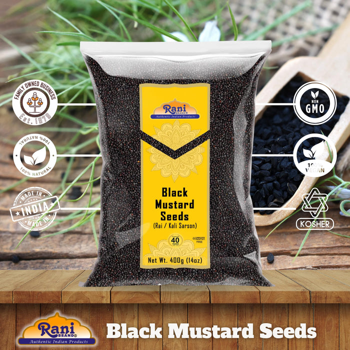 Rani Black Mustard Seeds Whole Spice (Kali Rai) 14oz (400g) ~ All Natural | Gluten Friendly | NON-GMO | Kosher | Vegan