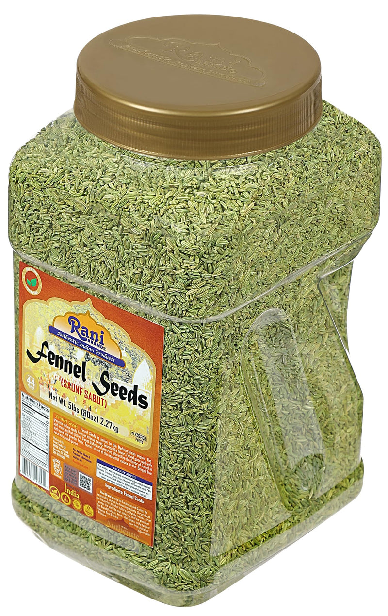 Rani Fennel (Saunf) Seeds Whole, Indian Spice 80oz (5lbs) 2.27kg Bulk PET Jar ~ All Natural | Gluten Friendly | NON-GMO | Vegan | Kosher | Indian Origin