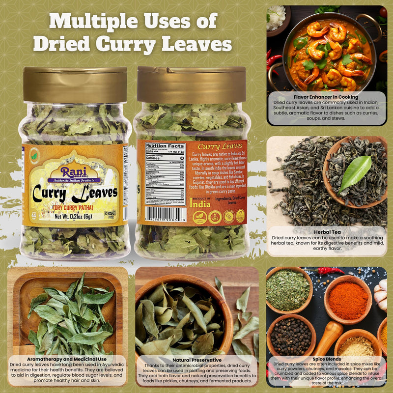 Rani Dried Curry Whole Leaves (Kari Neem Patha) Indian Spice 0.21oz (6g) ~ All Natural | Vegan | Gluten Friendly | NON-GMO | Kosher