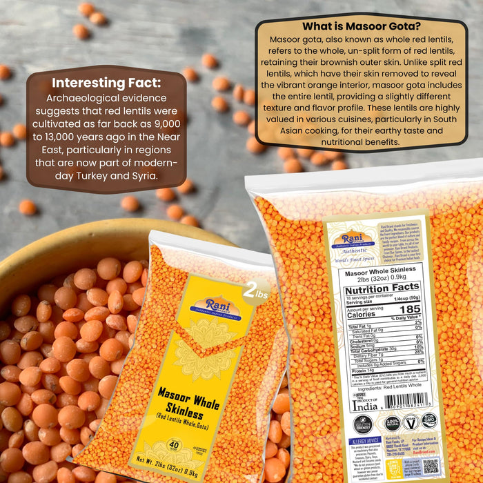 Rani Masoor Gota (Football) Indian Red Lentils Skinless 32oz (2lbs) 908g ~ All Natural | Gluten Friendly | NON-GMO | Kosher | Vegan | Indian Origin