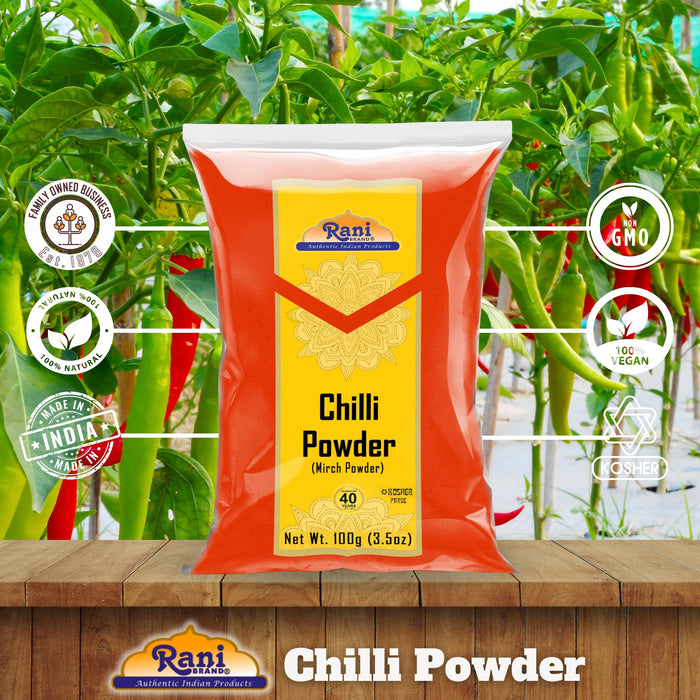 Rani Chilli Powder (Mirchi) Ground Indian Spice 3.5oz (100g) ~ All Natural, Salt-Free | Vegan | No Colors | Gluten Friendly | NON-GMO | Kosher | Indian Origin