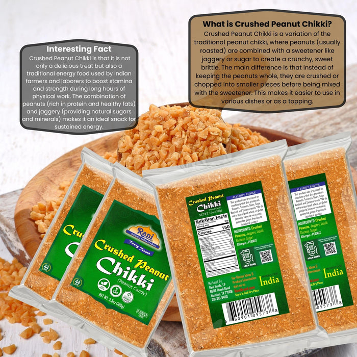 Rani Crushed Peanut Chikki (Brittle Candy) 3.5oz (100g) x Pack of 2 ~ All Natural | Vegan | Kosher | No colors | Gluten Friendly | Indian Origin