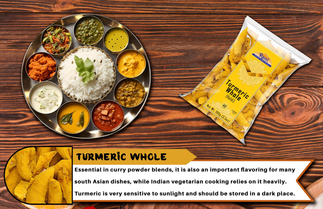 Rani Turmeric (Haldi) Root Whole Spice, Dried 3.5oz (100g) ~ All Natural | 100% Pure | Vegan | Gluten Friendly | NON-GMO | Kosher | Indian Origin