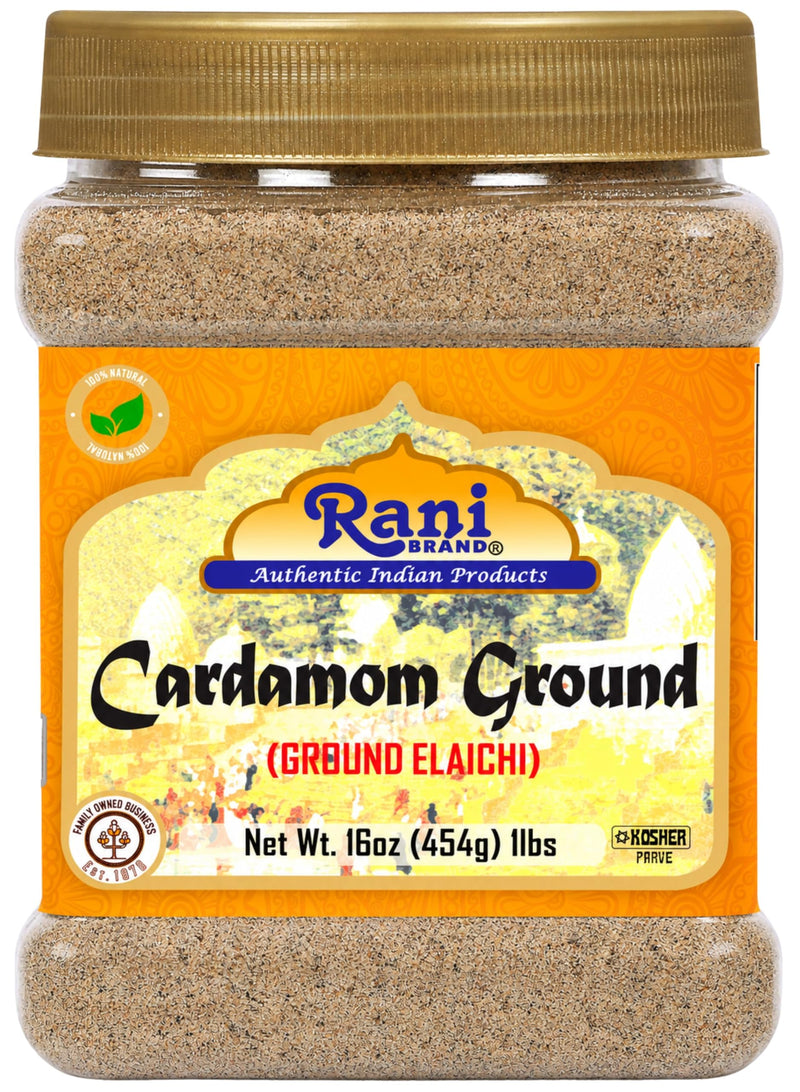Rani Cardamom (Elachi) Ground, Powder Indian Spice 16oz (1lb) 454g PET Jar ~ All Natural | No Color Added | Gluten Friendly | Vegan | NON-GMO | Kosher | No Salt or Fillers