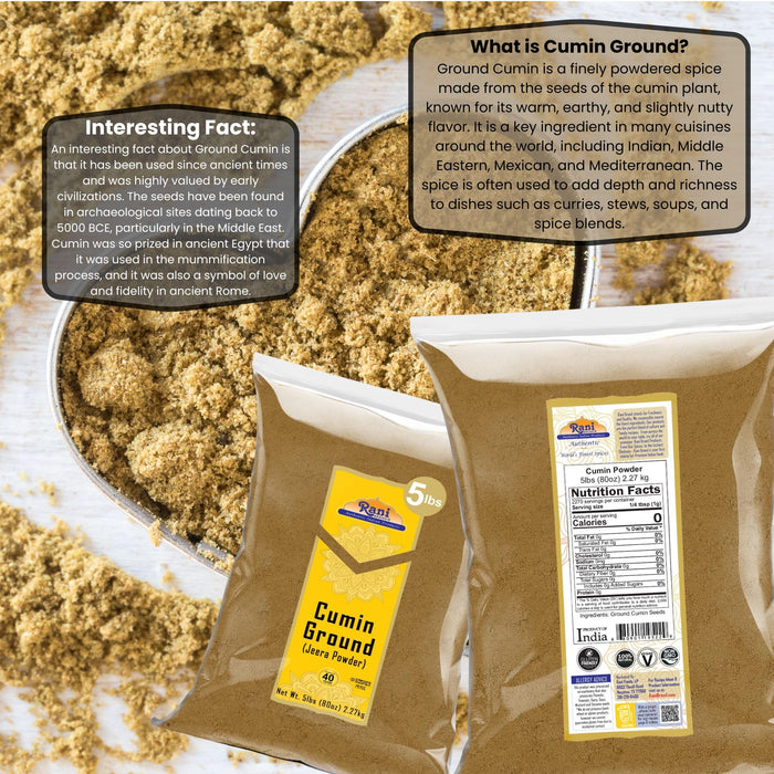 Rani Cumin Powder Spice (Jeera), 80oz (5lbs) 2.27kg, Bulk ~ All Natural | Salt-Free | Vegan | No Colors | Gluten Friendly | NON-GMO | Kosher | Indian Origin