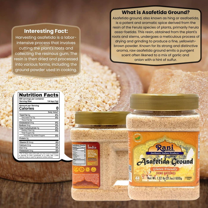 Rani Asafetida (Hing) Ground 21.1oz (1.32lbs) 600g Gluten Friendly, PET Jar ~ All Natural | Salt Free | Vegan | Non-GMO | Asafoetida Indian Spice | Best for Onion Garlic Substitute