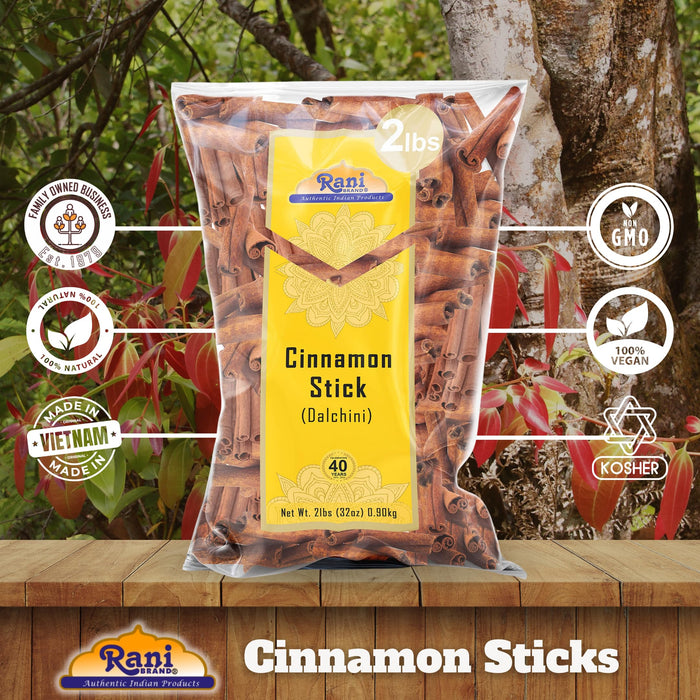 Rani Cinnamon Sticks 32oz (2lbs) 908g Bulk Bag - 175-200 Sticks - Strong Aroma, Perfect for Baking, Cooking & Beverages | 3+ Inches Length - Cassia Saigon Cinnamon from Vietnam | Kosher