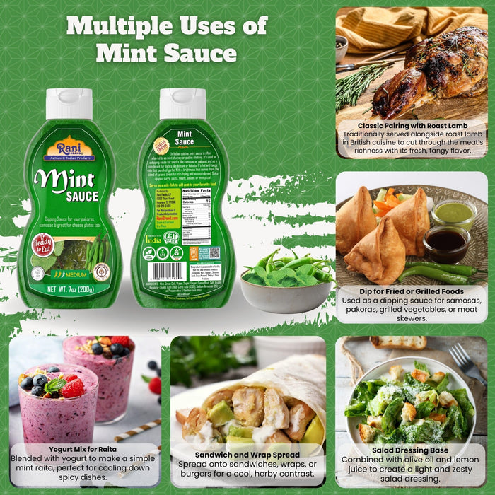 Rani Mint Sauce (Savory Dipping Sauce) 7oz (200g) Glass Jar, Ready to eat, Vegan ~ Gluten Free | NON-GMO | Kosher | Indian Origin