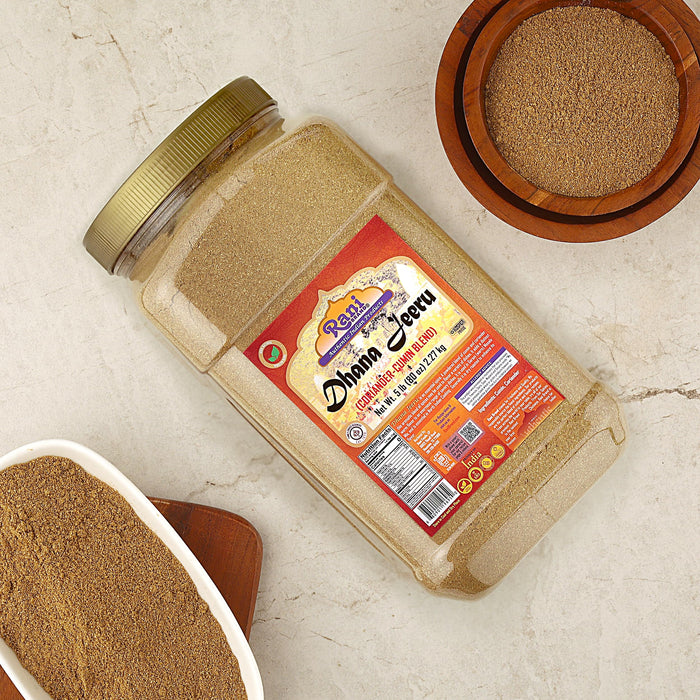 Rani Dhana-Jeeru (Coriander-Cumin Blend 50-50) Powder 80oz (5lbs) 2.27kg PET Jar ~ All Natural | Vegan | Gluten Friendly | Non-GMO | Kosher | Indian Origin