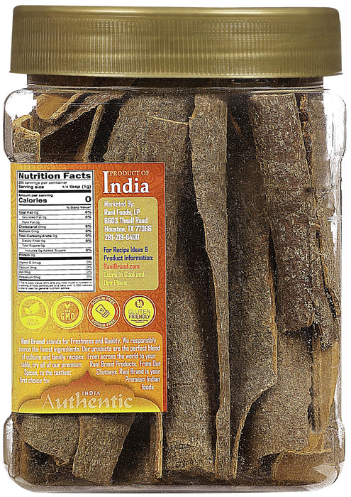 Rani Desi (Dalchini) Flat Cinnamon 7oz (200g) ~ PET Jar, Natural | Vegan | Gluten Friendly | NON-GMO | Kosher | Indian Origin