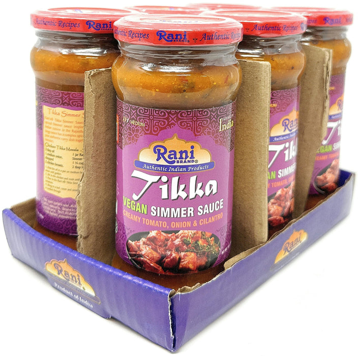 Rani Tikka Vegan Simmer Sauce (Creamy Tomato, Onion & Cilantro) 14oz (400g) Glass Jar, Pack of 5 +1 FREE ~ Easy to Use | Vegan | No Colors