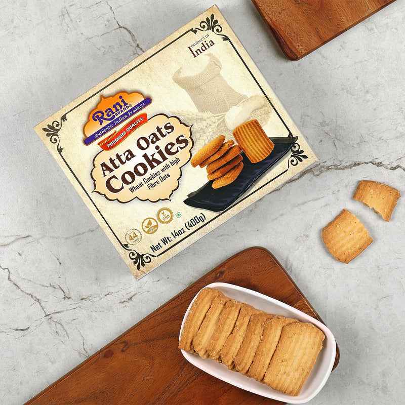 Rani Atta Oats Cookies (Wheat Cookies with High Fibre Oats) 14oz (400g) Premium Quality Indian Cookies ~ All Natural | Vegan | Non-GMO | Indian Origin