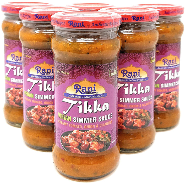Rani Tikka Vegan Simmer Sauce (Creamy Tomato, Onion & Cilantro) 14oz (400g) Glass Jar, Pack of 5 +1 FREE ~ Easy to Use | Vegan | No Colors