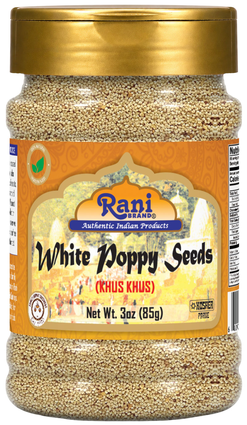 Rani White Poppy Seeds Whole (Khus Khus) 3oz (85g) PET Jar ~ Natural | Vegan | Gluten Friendly | NON-GMO | Kosher | Indian Origin