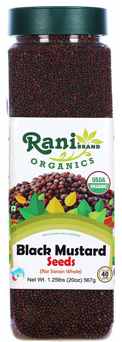 Rani Organic Black Mustard Seeds Whole Spice (Rai Sarson) 20oz (1.25lbs) 567g PET Jar ~ All Natural | Vegan | Indian Origin | USDA Certified Organic