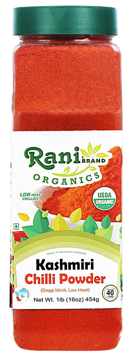 Rani Organic Kashmiri Chilli Powder (Deggi Mirch, Low Heat) 16oz (1lb) 454g PET Jar ~ All Natural | Vegan | Gluten Friendly | NON-GMO | Indian Origin | USDA Certified Organic