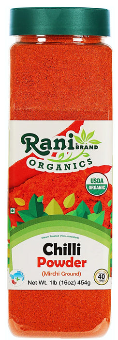 Rani Organic Chilli Powder (Mirchi Ground) 16oz (1lb) 454g PET Jar ~ All Natural | Vegan | Gluten Friendly | Indian Origin | USDA Certified Organic