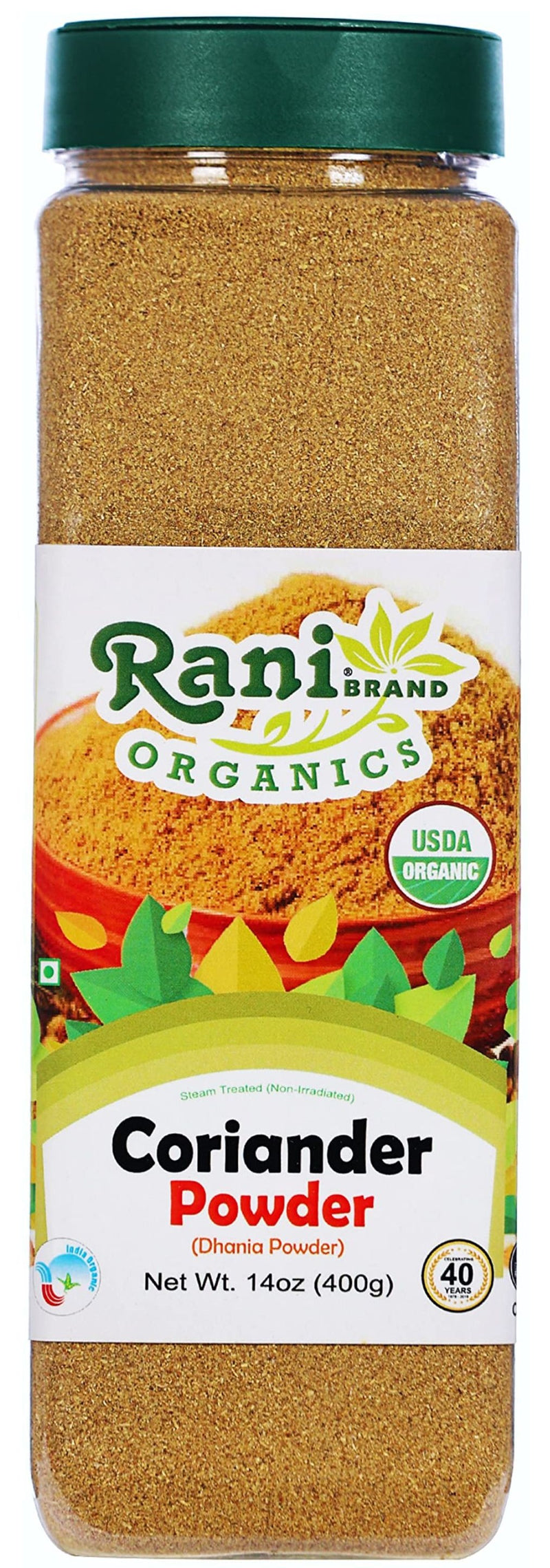 Rani Organic Coriander Powder (Dhania Powder) 14oz (400g) PET Jar ~ All Natural | Vegan | Gluten Friendly | Indian Origin | USDA Certified Organic