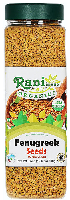 Rani Organic Fenugreek (Methi) Seeds Whole 25oz (1.56lbs) 708g PET Jar, Trigonella Foenum Graecum ~ All Natural | USDA Certified Organic
