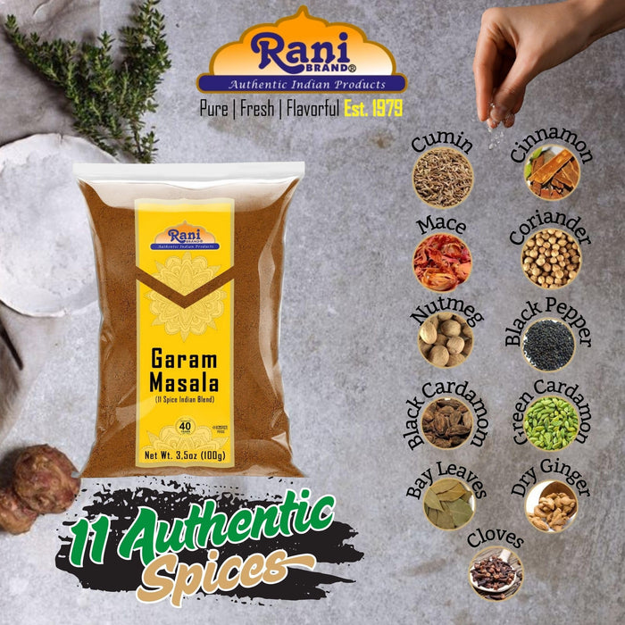 Rani Garam Masala Indian 11-Spice Blend 3.5oz (100g) ~ All Natural, Salt-Free | Vegan | No Colors | Gluten Friendly | NON-GMO | Kosher | Indian Origin