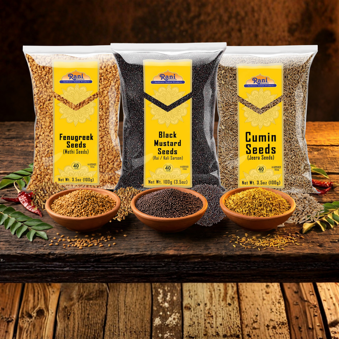 Rani Cumin, Mustard, Fenugreek Seeds ~ 3.5oz (100g) Combo Pack of 3 ~ All Natural | 100% Pure, Salt Free | Vegan | Gluten Friendly | NON-GMO | Indian Origin