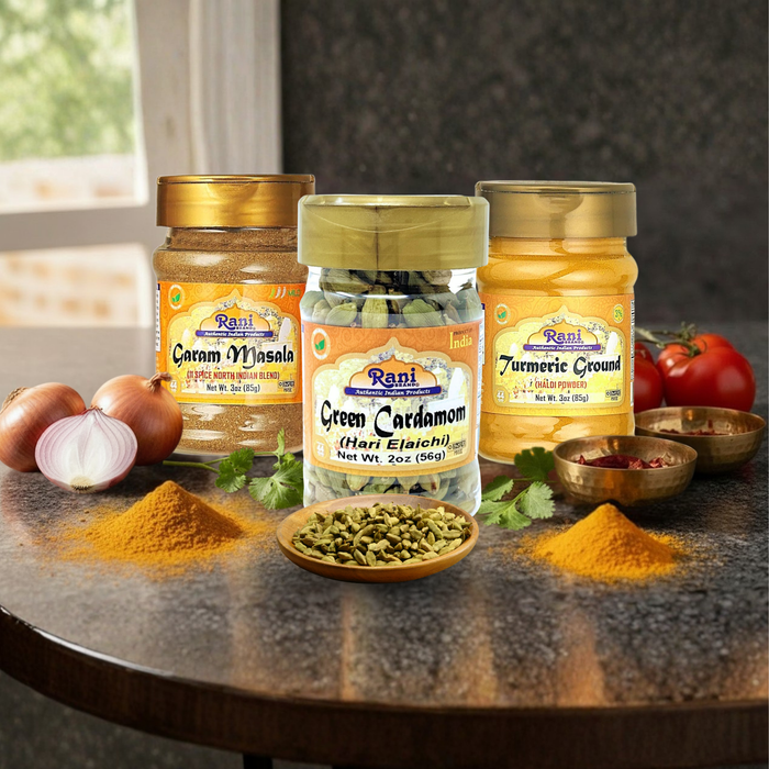 Rani Garam Masala 3oz (85g), Green Cardamom Pods 2oz (56g),Turmeric Powder 3oz (85g) PET Jar Combo Pack of 3 ~ All Natural | 100% Pure, Salt Free | Vegan | Gluten Friendly | NON-GMO | Indian Origin