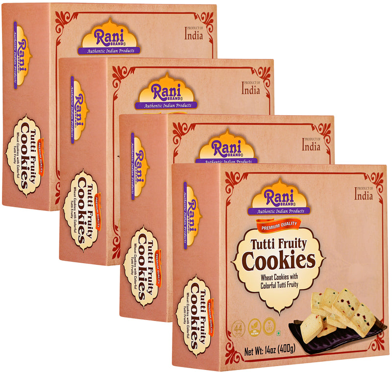 Rani Tutti Fruity Cookies (Wheat Cookies with Colorful Tutti Fruity) 14oz (400g) Pack of 3+1 FREE, Premium Quality Indian Cookies ~ Vegan | Non-GMO | Indian Origin
