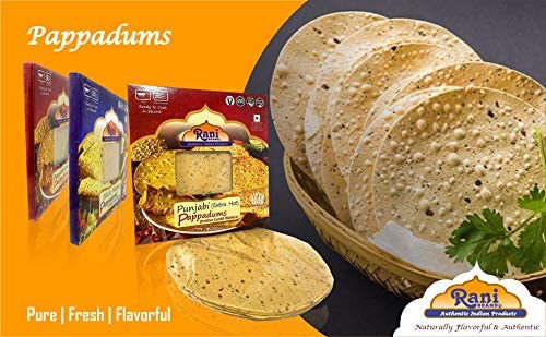 Rani Pappadums (Indian Lentil Wafer Snack) Plain Papad 7oz (200g) Approximately 15pc, 7 inches ~ All Natural | Gluten Friendly | NON-GMO | Vegan | Indian Origin
