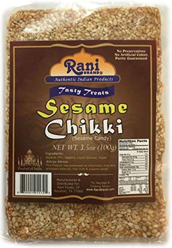 Rani Sesame Chikki (Brittle Candy) 100g (3.5oz) x Pack of 2 ~ All Natural | Vegan | No colors | Gluten Friendly | Indian Origin