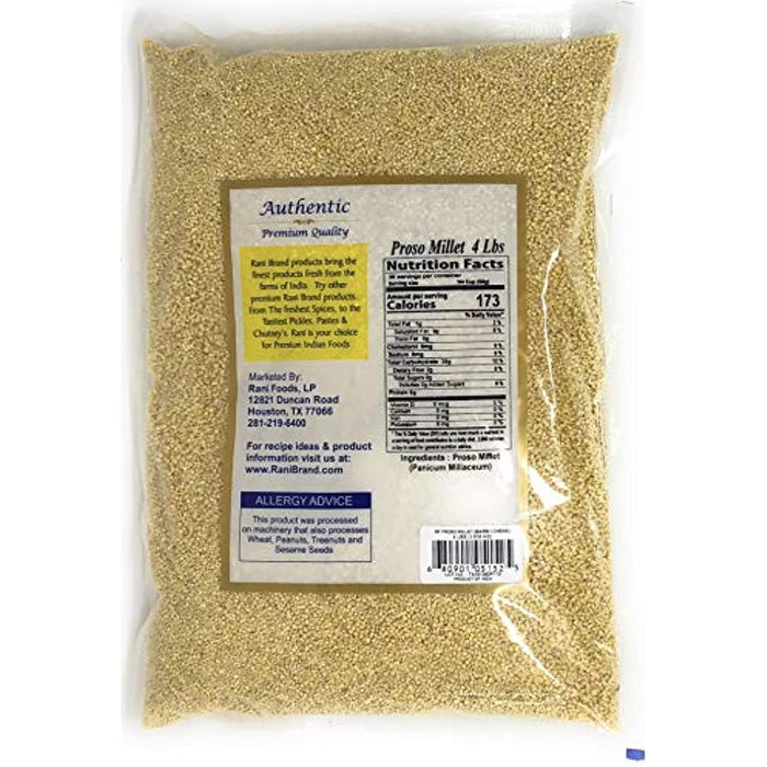 Rani Proso Millet (Panicum Millaceum) Whole Ancient Grain Seeds 4 Pound, 4lbs (64oz) ~ All Natural | Gluten Friendly | NON-GMO | Vegan | Indian Origin | Barri / Chena / Variga / Baragu