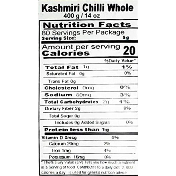 Asian Kitchen Kashmiri Chilli Whole Stemless, Low Heat Indian Chilli 14oz (400g) ~ All Natural | Vegan | Gluten Friendly | NON-GMO | Indian Origin