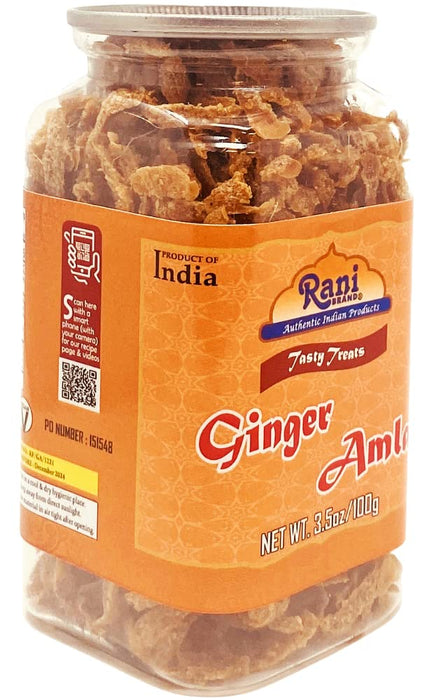Rani Ginger Amla Candy 3.5oz (100g) Vacuum Sealed, Easy Open Top, Resealable Container ~ Indian Tasty Treats | Vegan | Gluten Friendly | NON-GMO