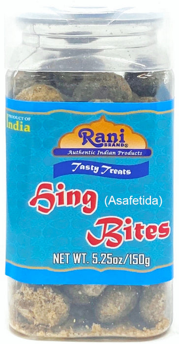 Rani Hing (Asafetida) Bites 5.25oz (150g) Vacuum Sealed, Easy Open Top, Resealable Container ~ Indian Tasty Treats | Vegan | Gluten Friendly | NON-GMO | Indian Origin